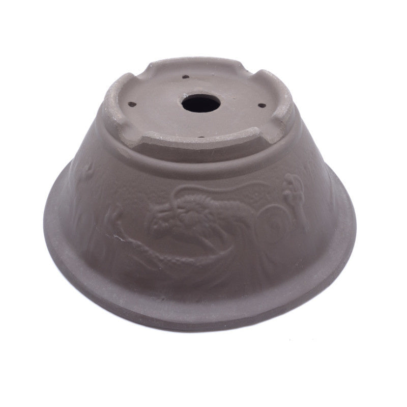 Bonsai pot ongeglazuurd rond draak 28cm