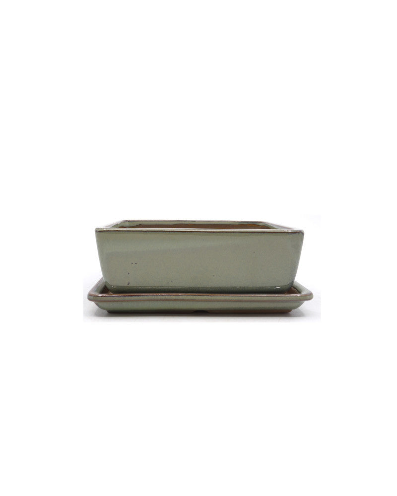 Bonsai pot groen beige rechthoekig 16cm - set