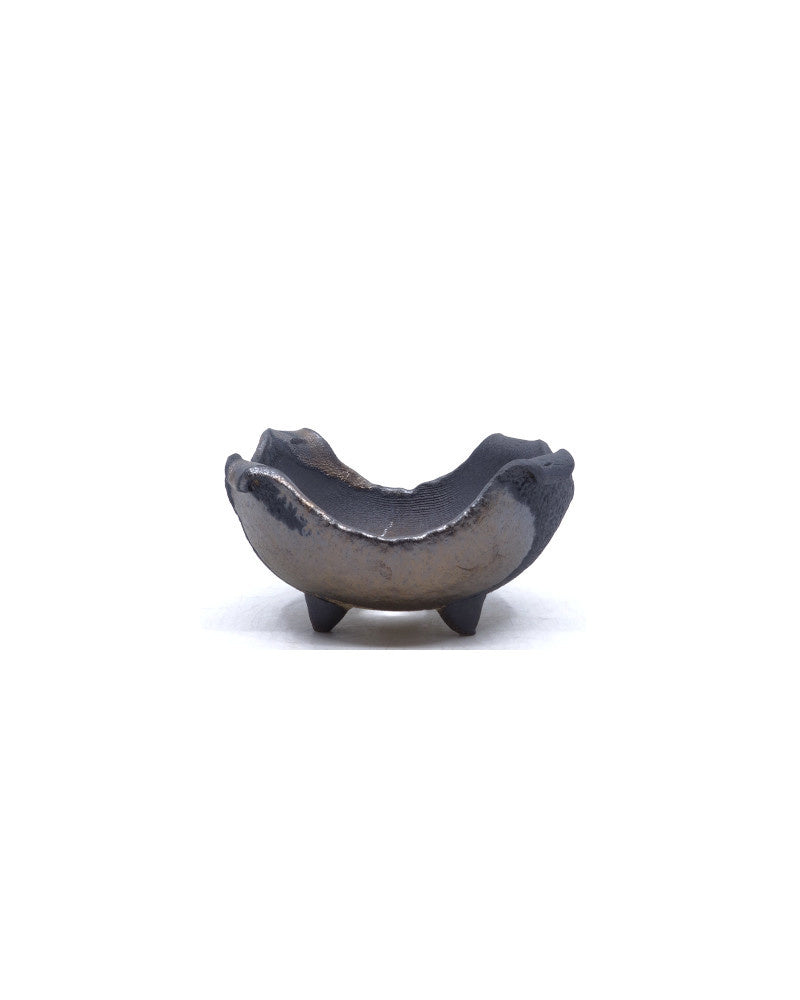 Shohin Bonsai pot handgemaakt bruin met brons accent 12cm