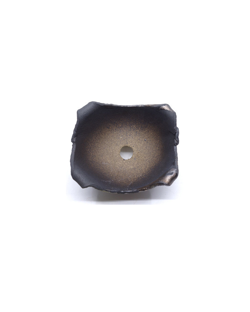 Shohin Bonsai pot handgemaakt bruin met brons accent 12cm