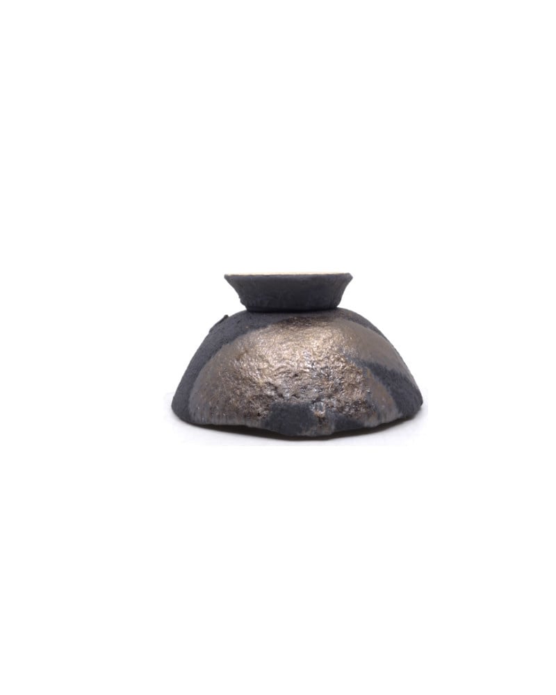 Shohin Bonsai pot handgemaakt bruin met brons accent 13cm