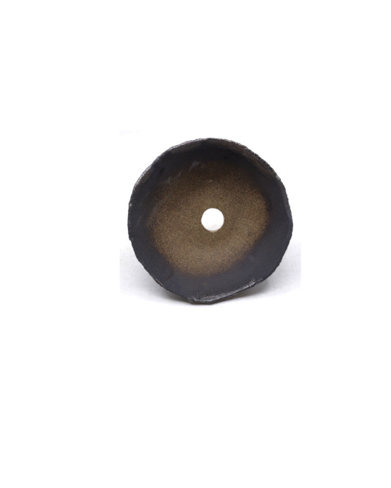 Shohin Bonsai pot handgemaakt bruin met brons accent 13cm