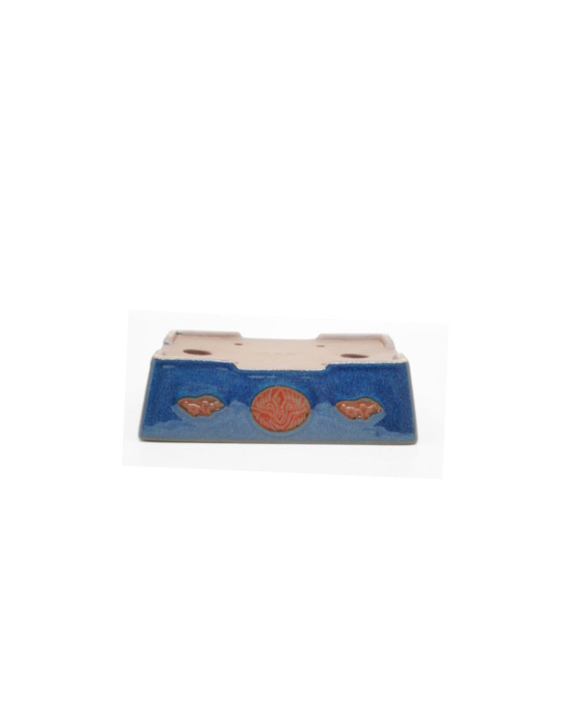 Bonsai pot blauw met rode accent rechthoek 15cm