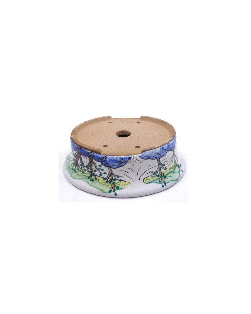 Bonsai pot handgeschilderde landschap blauw ovaal 16cm