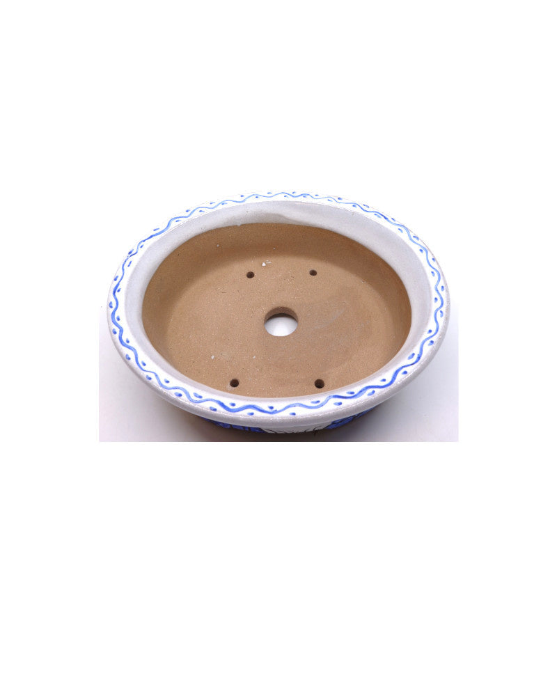 Bonsai pot handgeschilderde landschap blauw ovaal 16cm