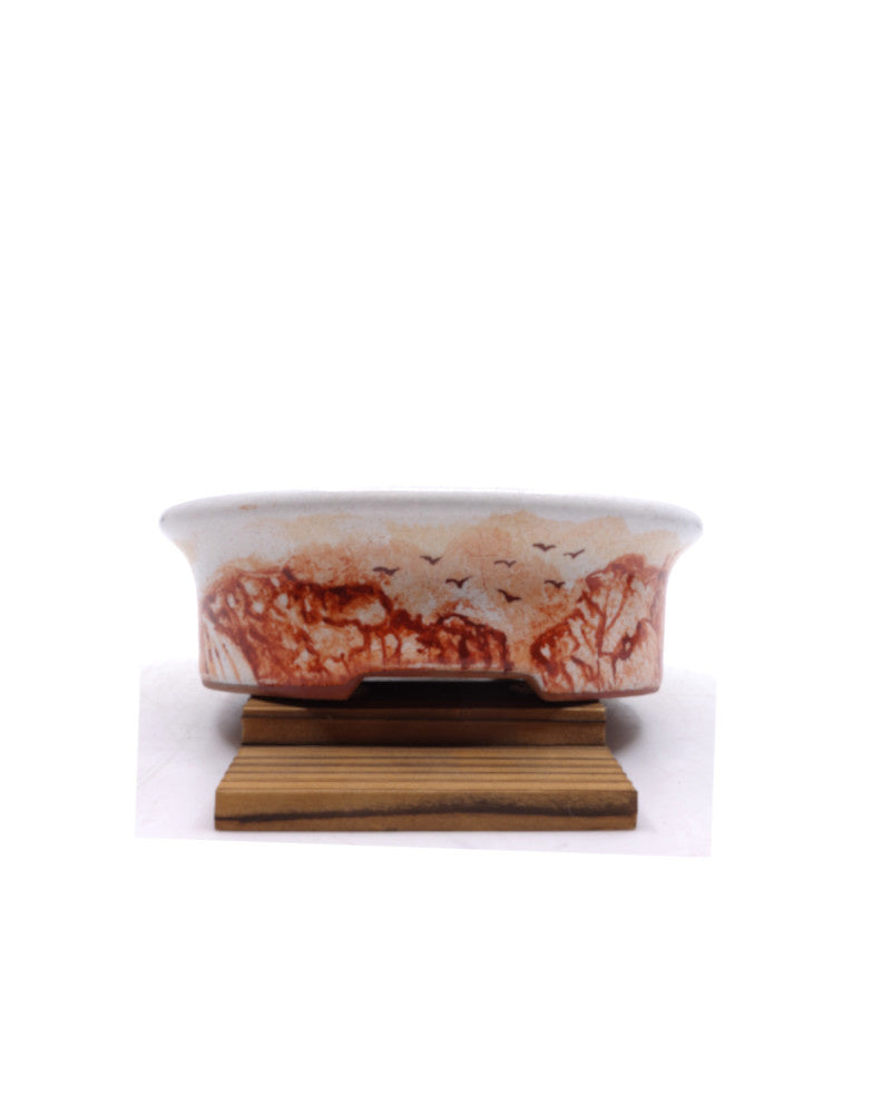 Bonsai pot handgeschilderde landschap roze ovaal 16cm
