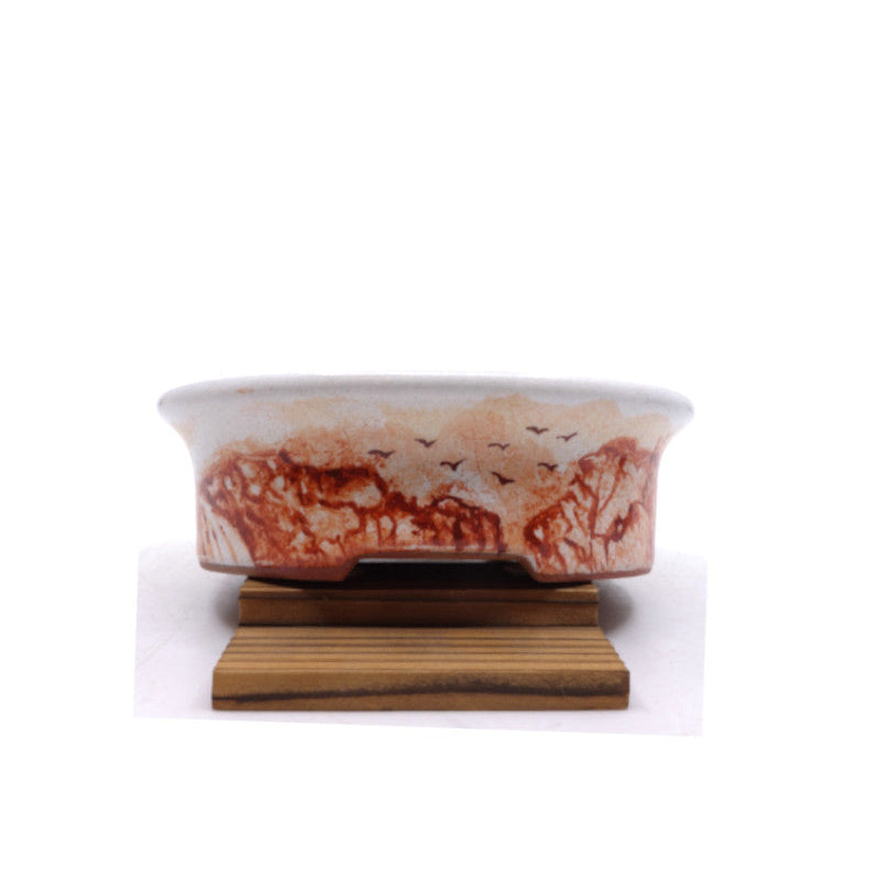 Bonsai pot handgeschilderde landschap roze ovaal 16cm