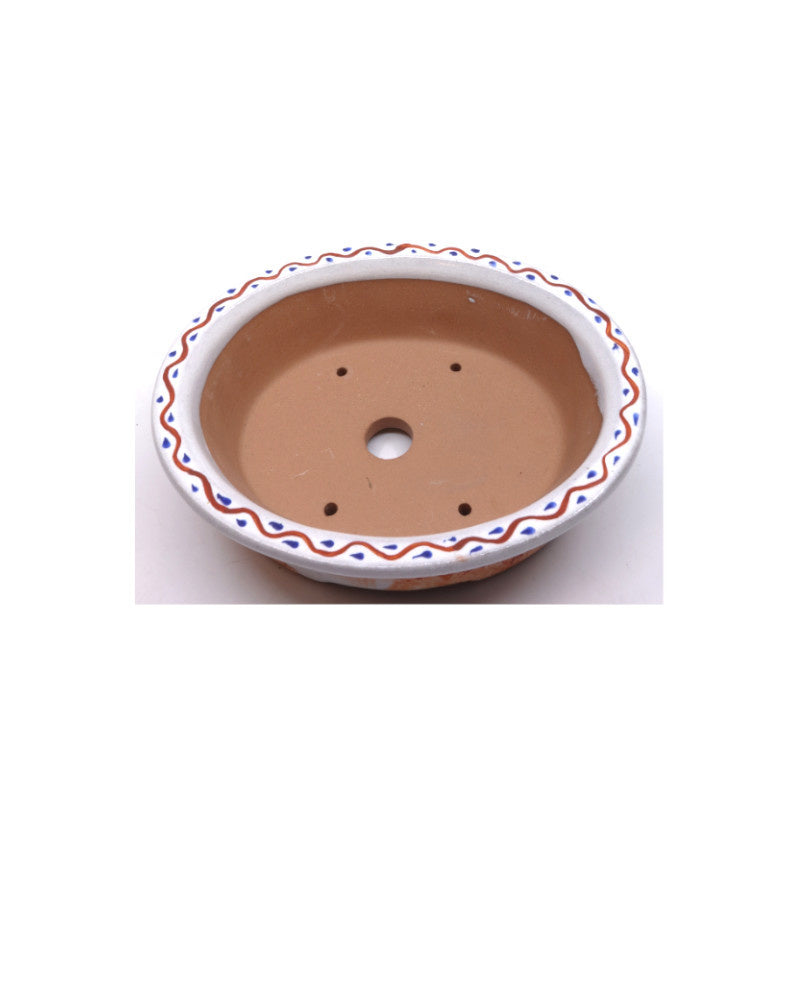 Bonsai pot handgeschilderde landschap roze ovaal 16cm