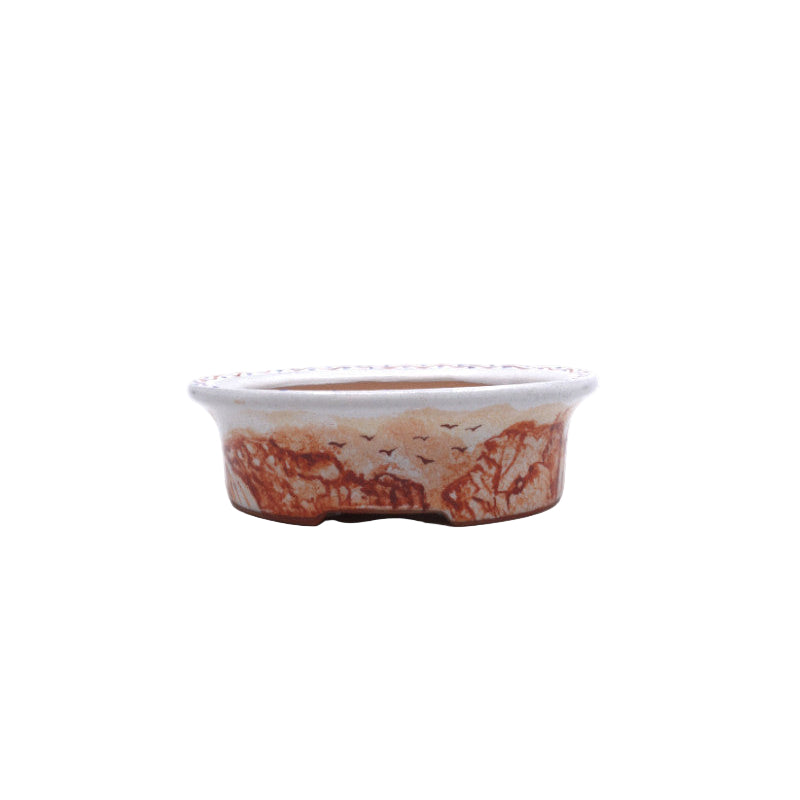 Bonsai pot handgeschilderde landschap roze ovaal 16cm