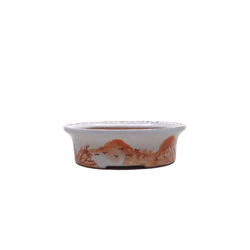 Bonsai pot handgeschilderde landschap roze ovaal 16cm
