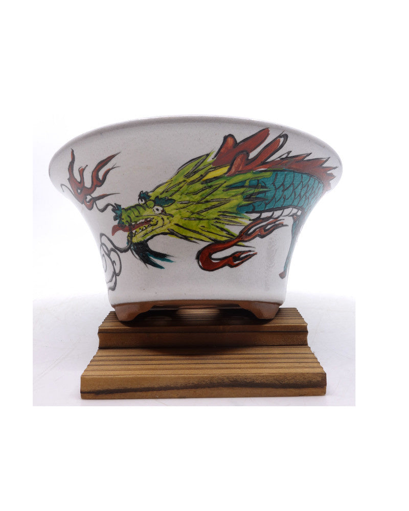 Bonsai pot handgeschilderde draak rond 15cm