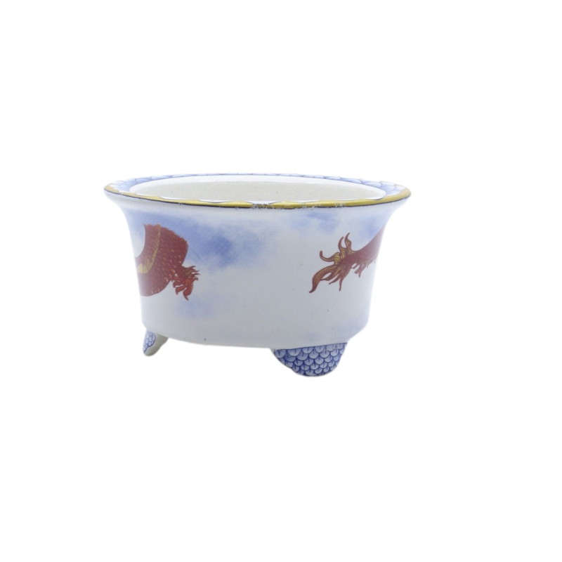 Bonsai pot blauw rood draak rond 12cm