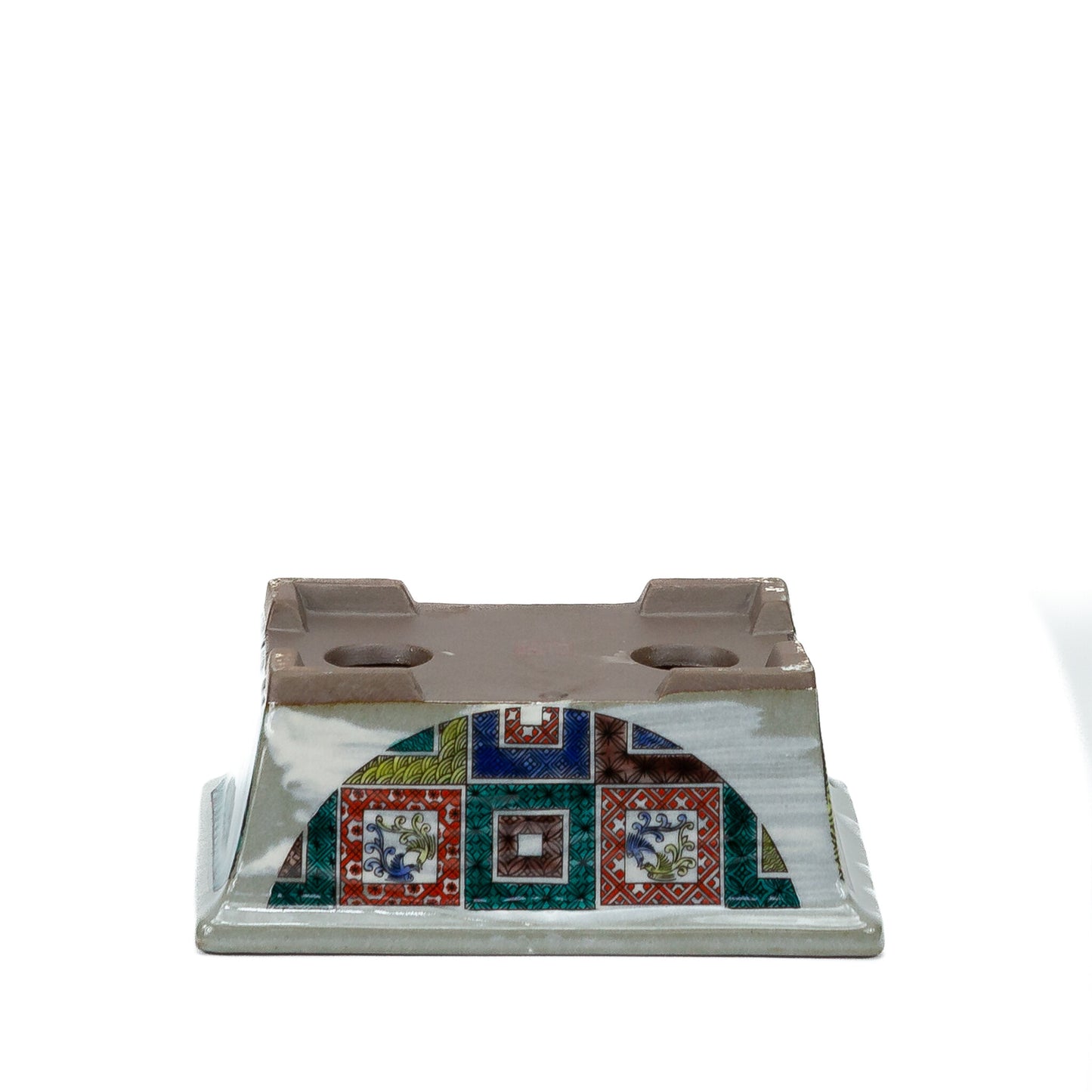 Pot à bonsaï Kutani yaki 'Ishidatami' rectangulaire multicolore 13cm