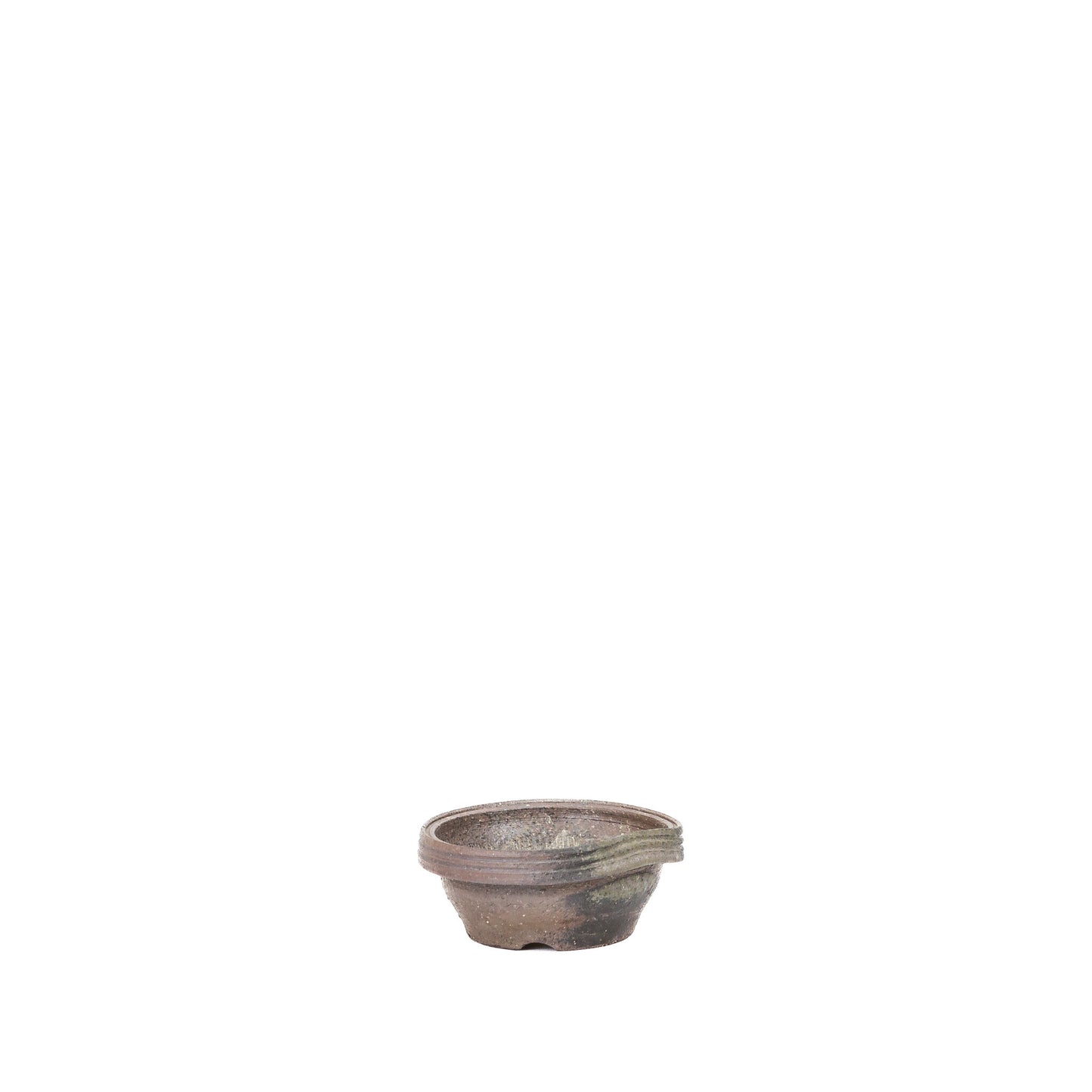 Shohin pot ongeglazuurd met accenten rond 10.2cm