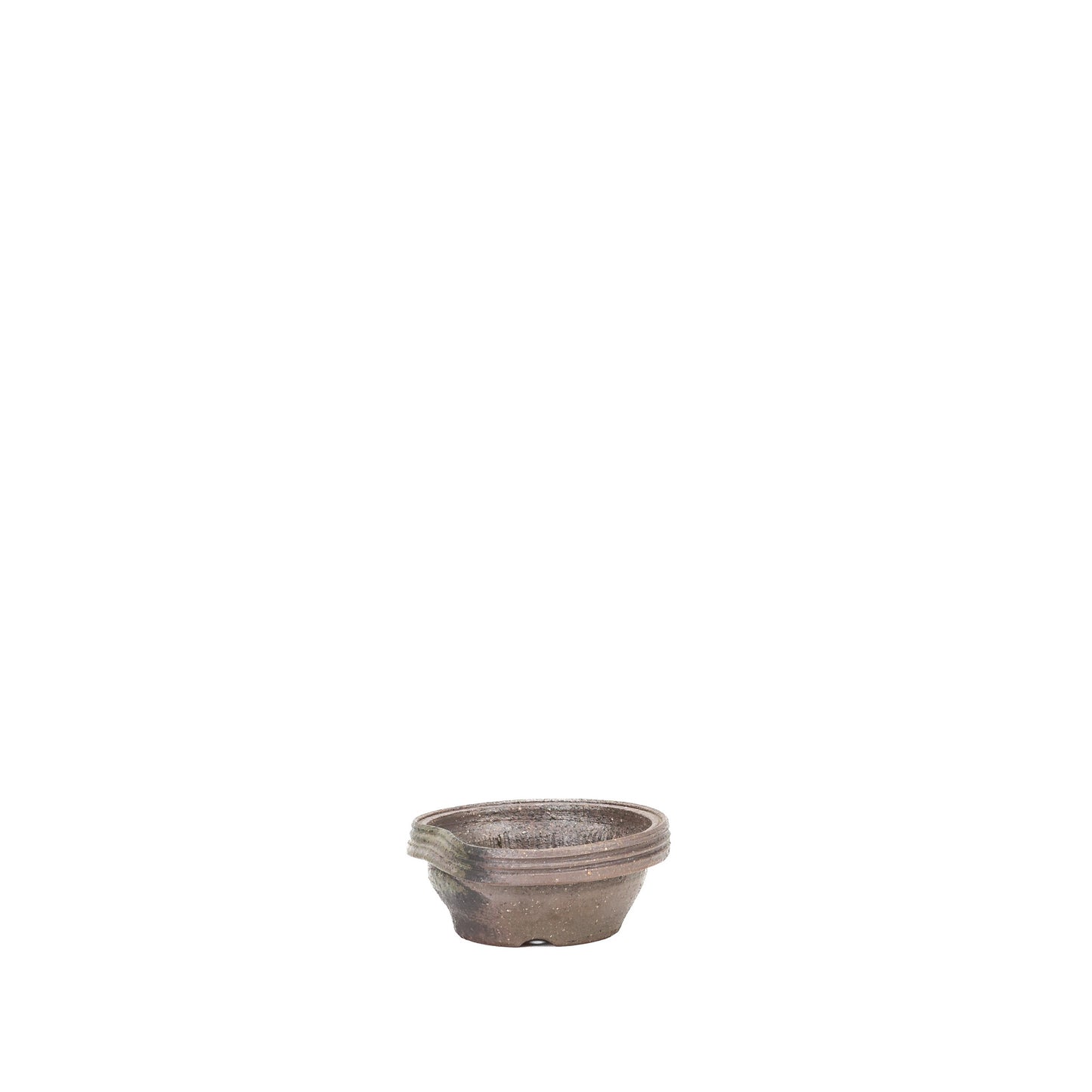 Shohin pot ongeglazuurd met accenten rond 10.2cm