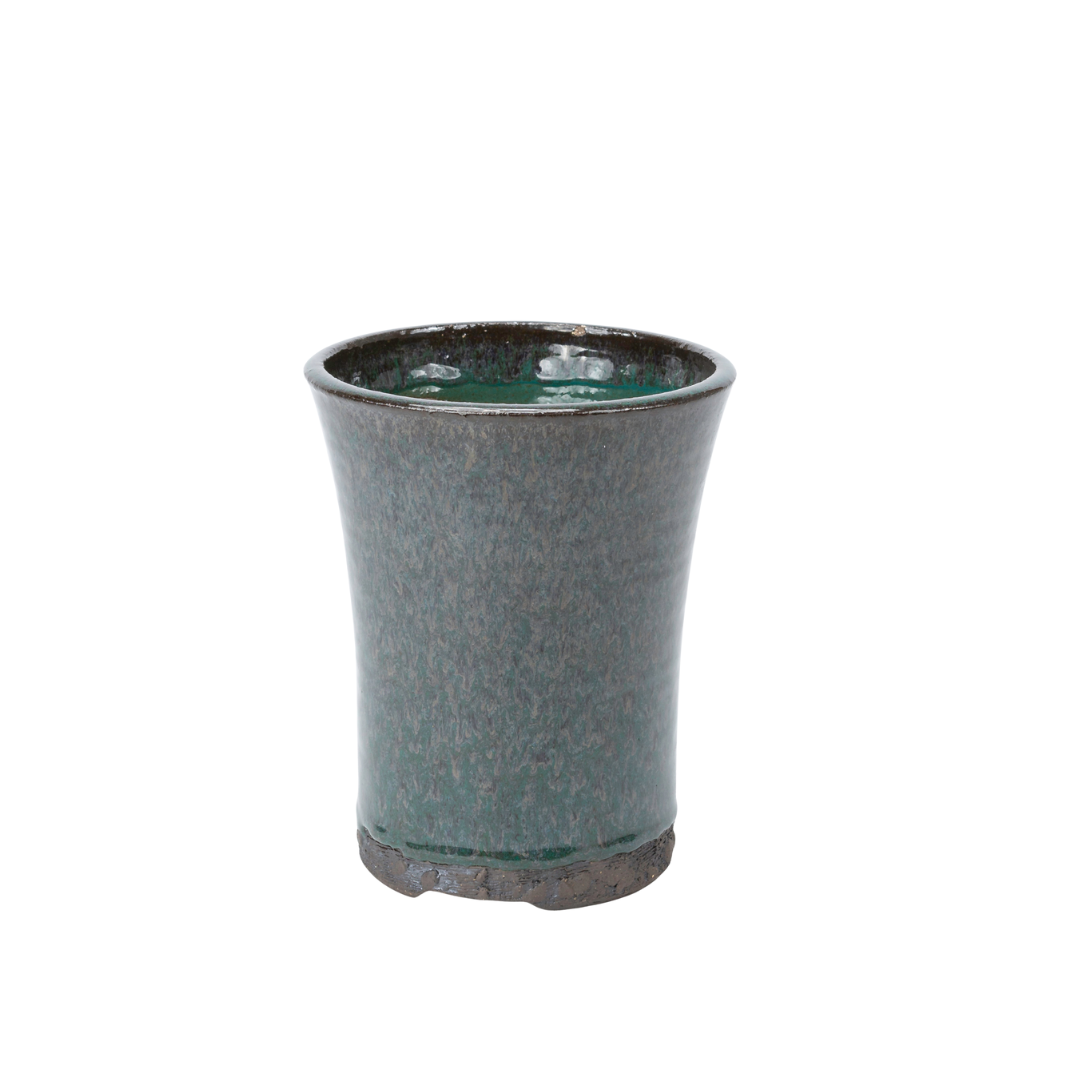 Bonsaischale grün braun rund Kaskade 15cm, Höhe 18,5cm