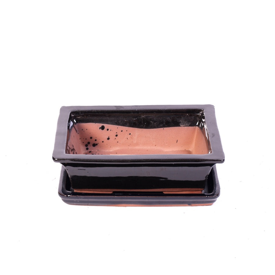 Rectangular pot set black with saucer 22.5 cm