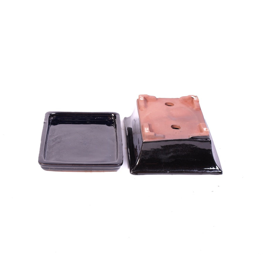 Rectangular pot set black with saucer 22.5 cm