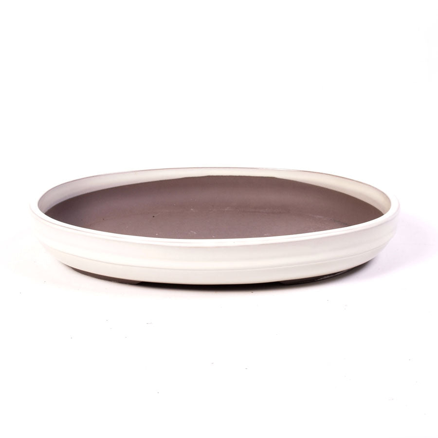 Bonsaischale, oval glasiert creme gerippt 47cm