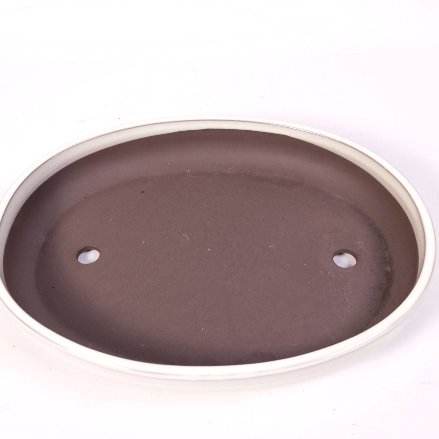 Bonsaischale, oval glasiert creme gerippt 47cm