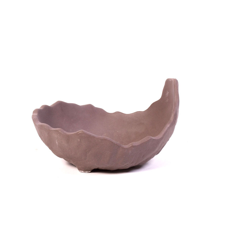 Pot à bonsaï brun non émaillé en forme de coquillage 14,5 cm