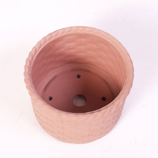 Pot à bonsaï rond en céramique « tressée » rouge clair