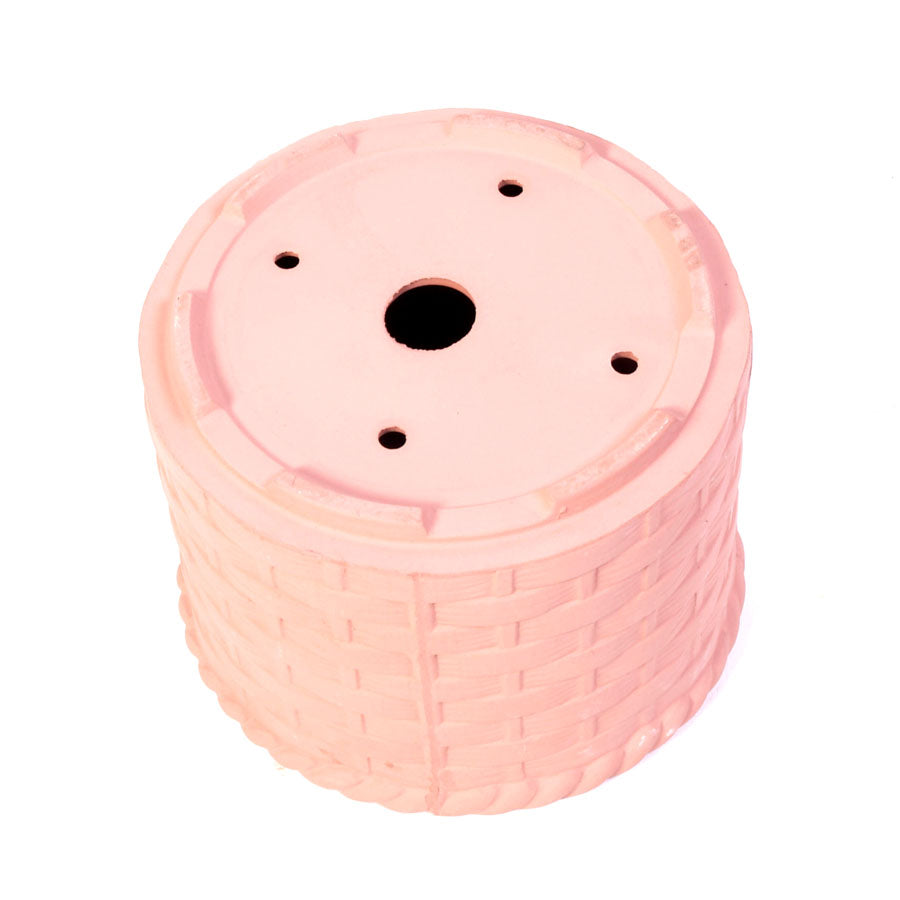 Pot à bonsaï rond en céramique « tressée » rouge clair