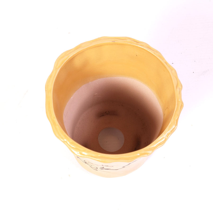 Bonsaischale sandfarben vasenförmig mit Zeichnung