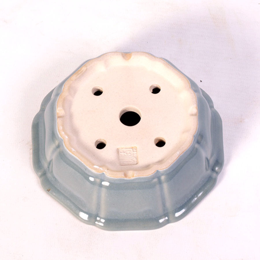 Pot à bonsaï octogonal à rebord extérieur, bleu clair-gris 13 cm