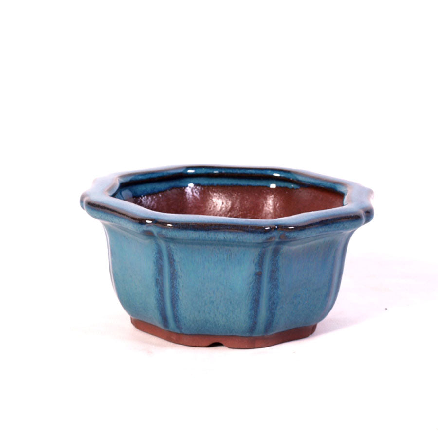 Bonsaischale achteckig, außen klappbarer Rand, blau 14cm