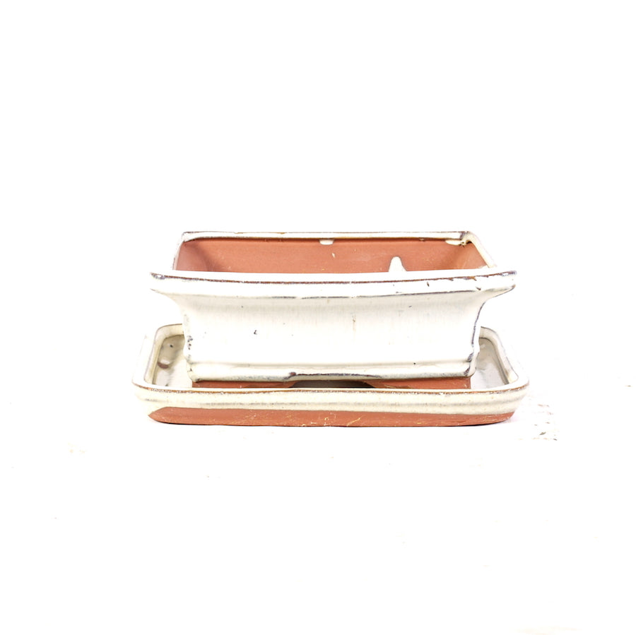 Rechteckiges Topfset creme mit Untertasse 15cm