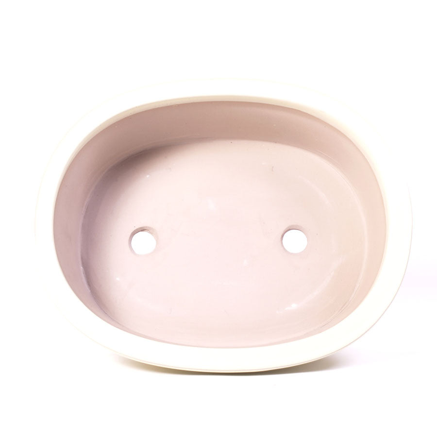 Bonsaischale oval creme, halbhohes Modell, raue Wandung, außen klappbare Lippe