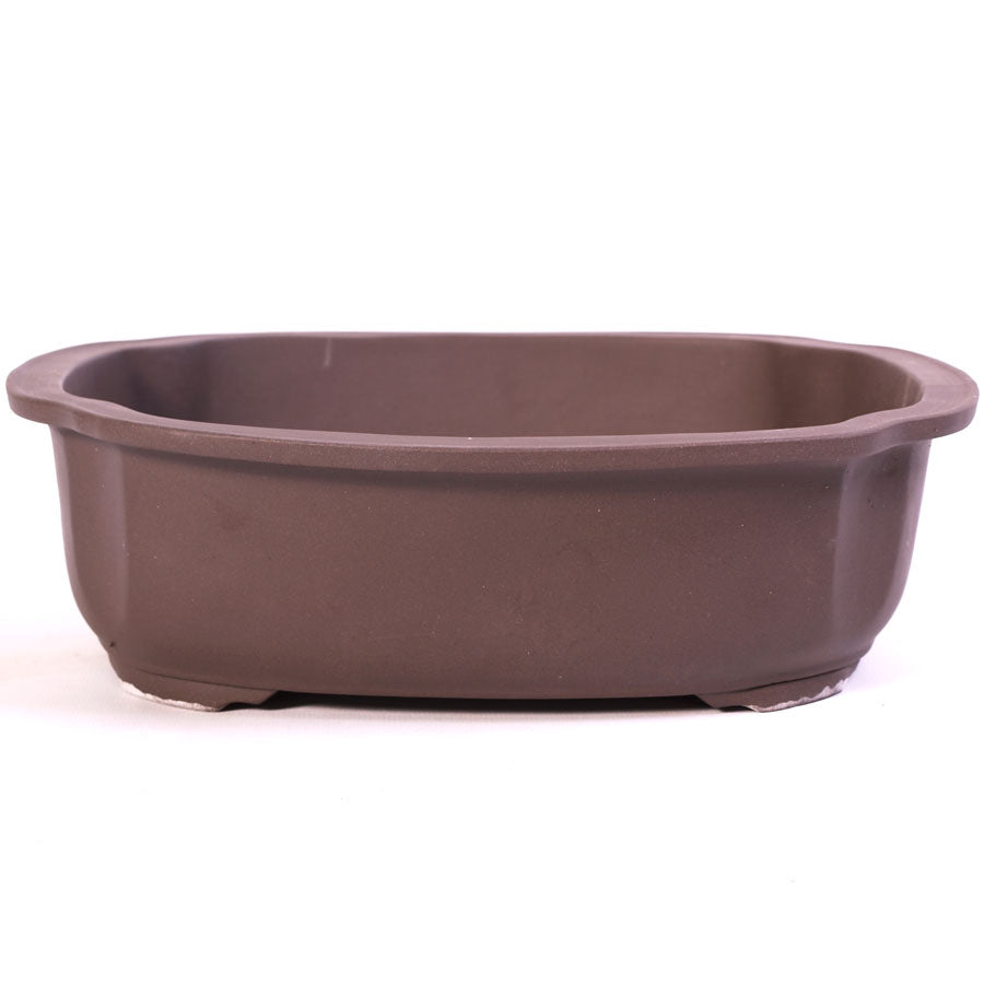 Rechteckige Bonsaischale mit gefalteten Ecken, unglasiert braun, 20,5 cm