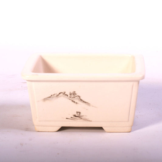 Pot à bonsaï rectangulaire blanc avec peinture de paysage gris 10 cm