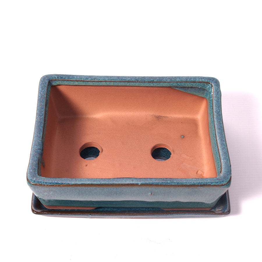 Ensemble de pots rectangulaires bleu/vert 30 cm