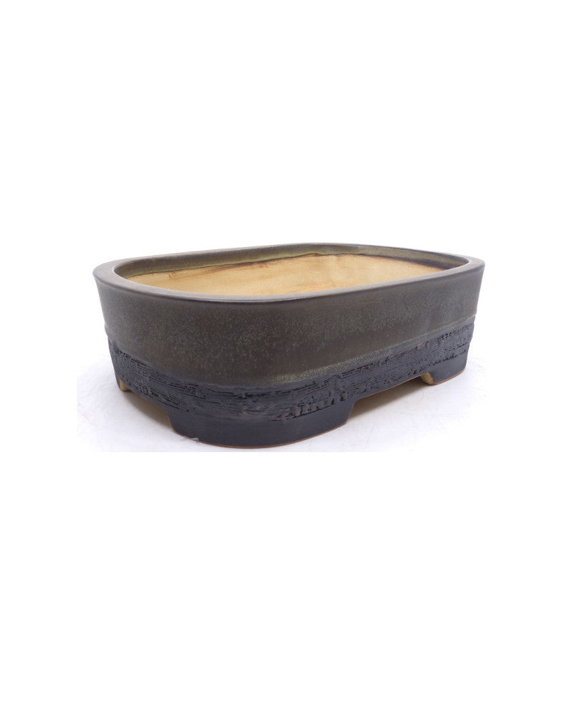 Pot à bonsaï rectangulaire brun-gris mat à coins arrondis, 26 cm