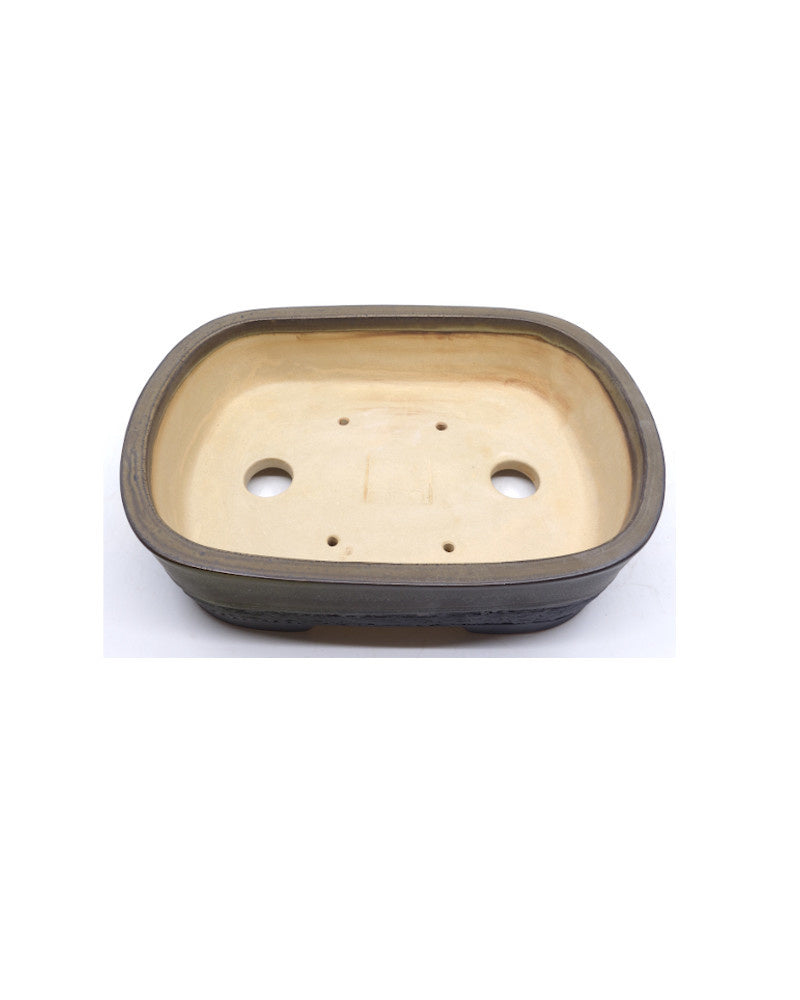 Pot à bonsaï rectangulaire brun-gris mat à coins arrondis, 26 cm