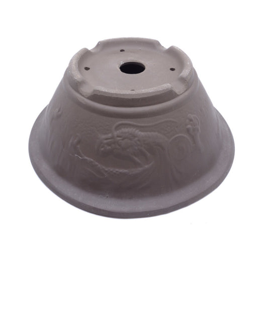 Bonsai pot ongeglazuurd rond draak 28cm