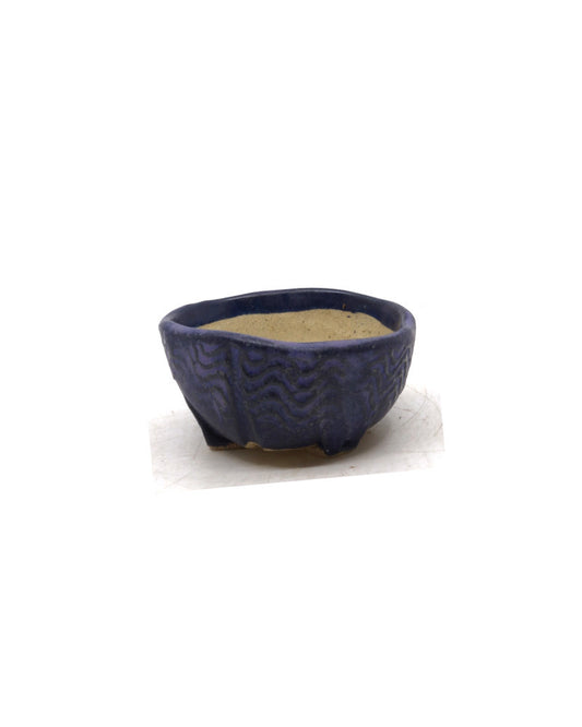Shohin Bonsai pot Walsall geglazuurd blauw rond 9cm