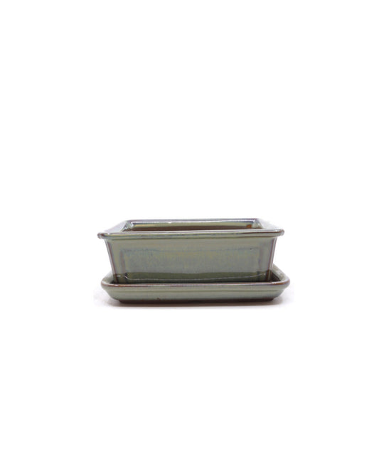 Pot à bonsaï rectangulaire vert beige 13 cm - lot