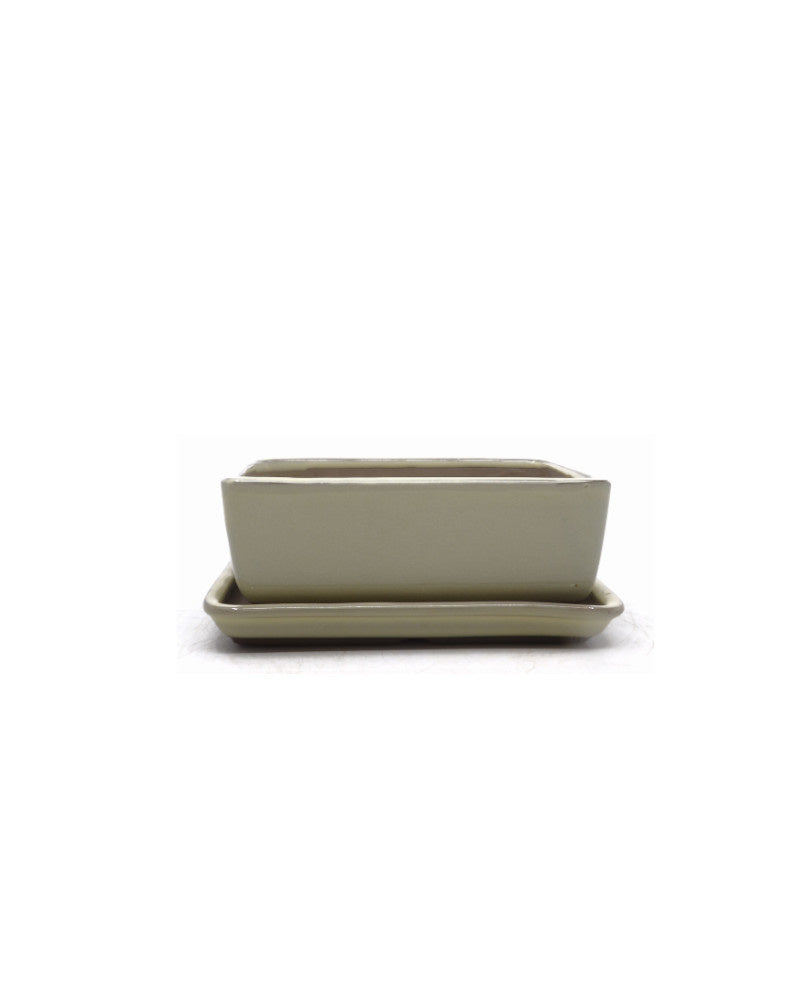 Pot à bonsaï rectangulaire crème 14 cm - ensemble