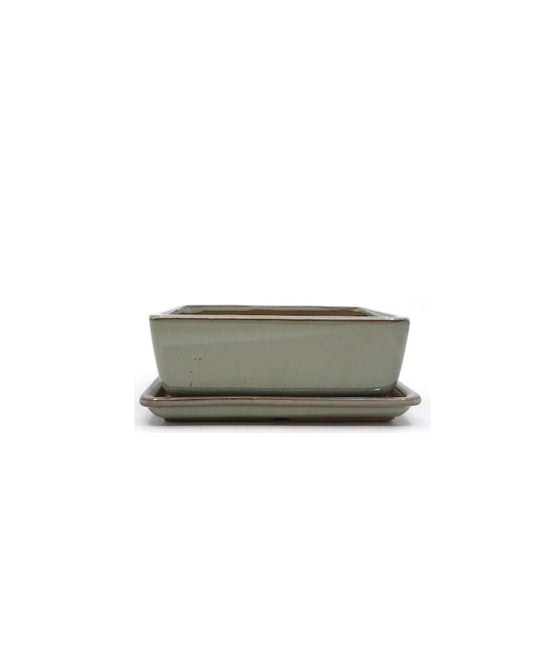 Pot à bonsaï rectangulaire vert beige 14 cm - lot