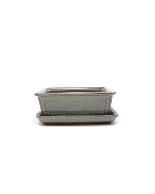 Pot à bonsaï rectangulaire vert beige 15 cm - lot