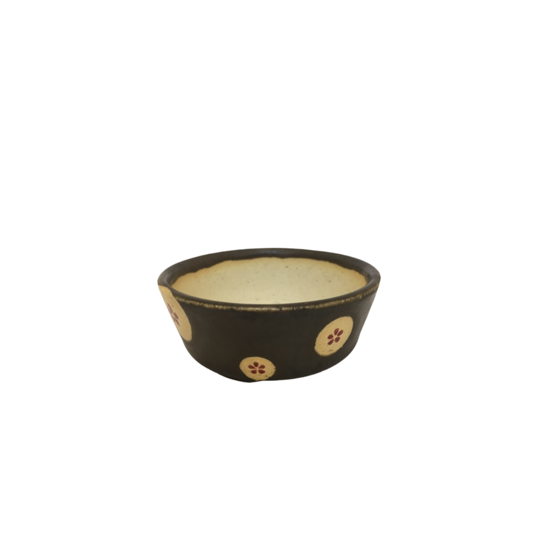 Pot Shohin bonsai brun avec fleurs rond 7 cm