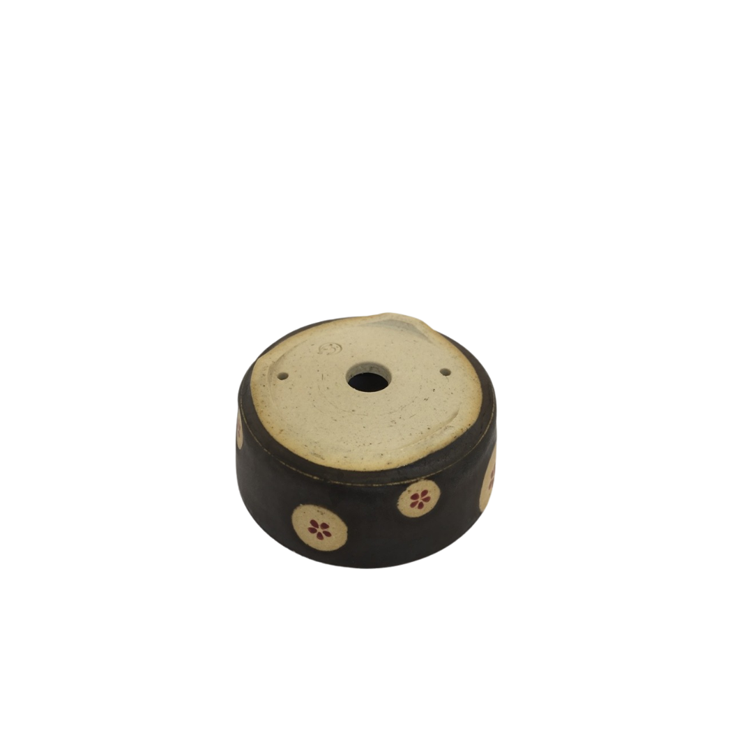 Pot Shohin bonsai brun avec fleurs rond 7 cm