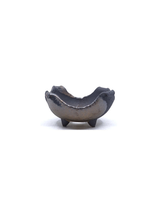 Shohin Bonsai pot handgemaakt bruin met brons accent 12cm