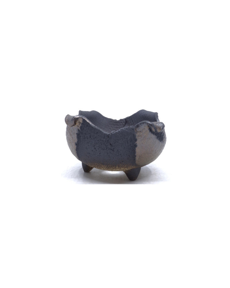 Pot à bonsaï Shohin fait main, marron avec accents bronze, 12 cm