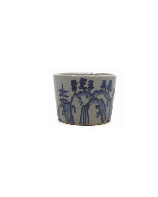 Shohin Bonsai pot handgeschilderd landschap rond 9cm