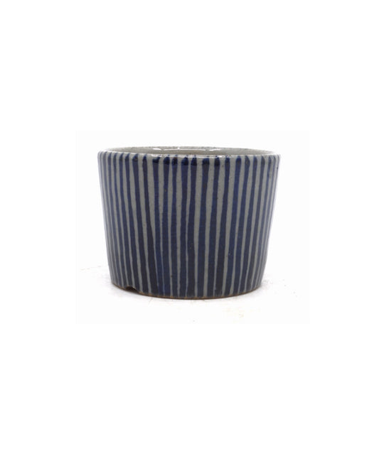 Pot à bonsaï Shohin à rayures bleues peintes à la main, rond, 9 cm