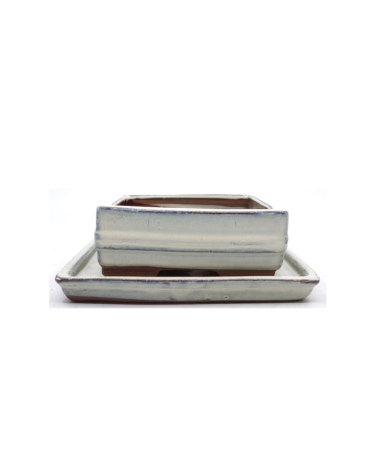Bonsai pot creme lijn rechthoek 15.5cm - set